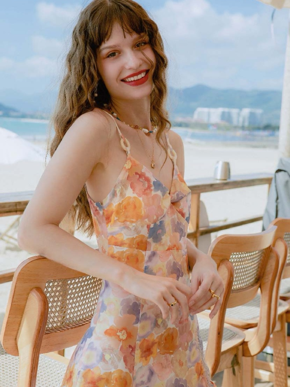 Petite Studio Neesha Floral String Slip Midi Dress Watercolor